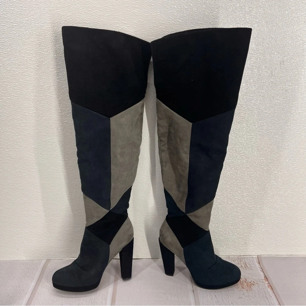 Madden Girl Deeon Knee High Block Heel Boots Women’s Size‎ 7 | Colorblock
